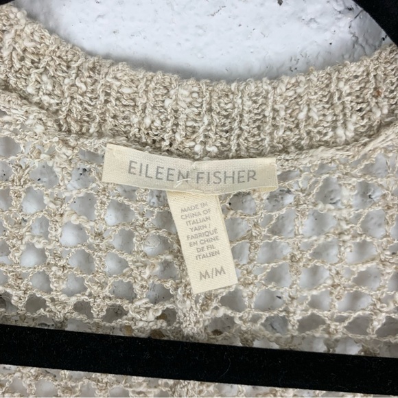 Eileen Fisher Malibu Linen Cotton Crochet Short Sleeve Shawl Cardigan Medium - Picture 6 of 9